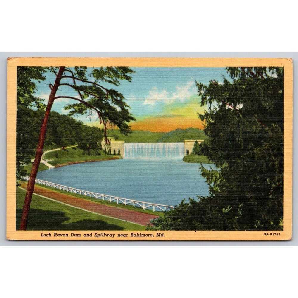 Loch Raven Dam and Spillway Baltimore Maryland 1939 Vintage Linen Postcard MD